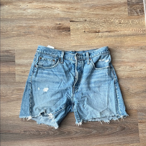 Levi's 501 Blue Distressed Jean Shorts - Picture 1 of 4